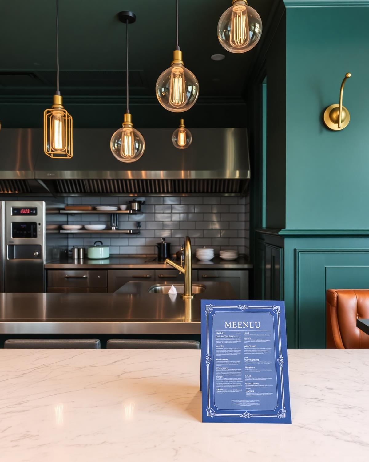 Designed professional restaurant kitchen with menu concept